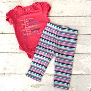 Baby Girl 6-9m Outfit Pink Purple Stripes Leggings Pants & Bodysuit Kids 6m 9m